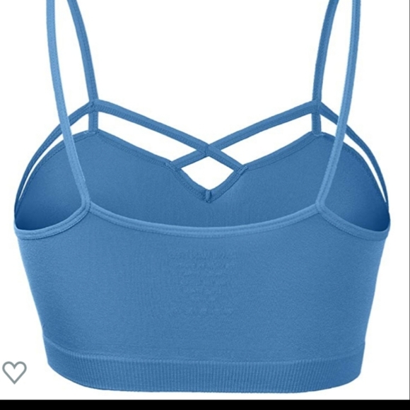 Blue criss cross no pad bralette stretchy bra top - Picture 2 of 2